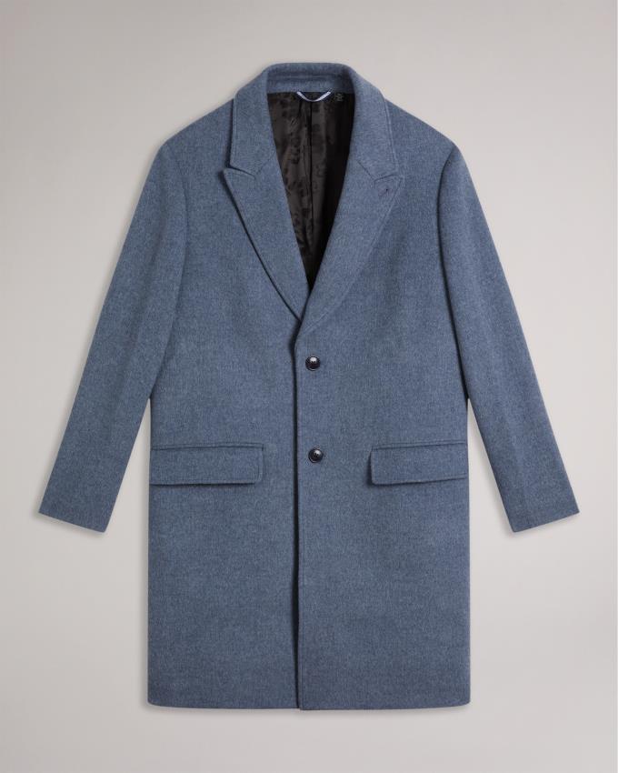 Manteau Ted Baker Pure Wool Single Breasted Overcoat Bleu Homme | NLU-78228608